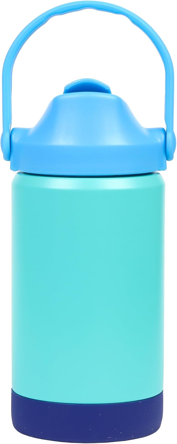 Re-Play 12 oz Water Bottle for Kids - Vacuum-Insulated Stainless Steel Tumbler with Flip-Straw, Silicone Base and Handle - Spill and Leak-Proof Design, Dishwasher and Freezer Safe, True Blue