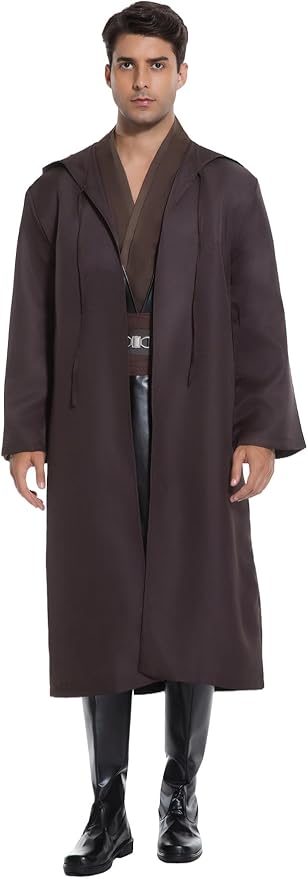 Men's Hooded Robe Tunic Cosplay Costume Knight Cloak Tunic Uniform Pants with Belt Full Set Halloween Outfits