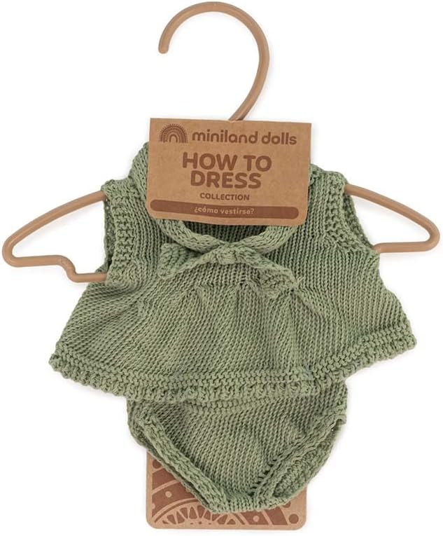 Miniland Clothes for Dolls 8 1/4'' Knitted Outfit Dress & Headband - ECO, Made in Spain, Quality, Role Play, Educational