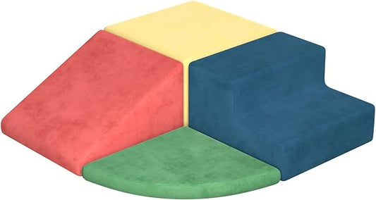 4 Piece Foam Climbing Blocks, Velvet Fabric Soft Play Set Large Baby Climbing Gym Indoor Climbing Toys for Toddlers 1-3 Inside