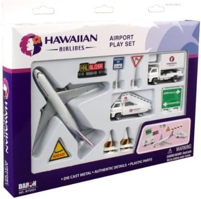 Daron Hawaiian Airlines 12 Piece Playset with Die-Cast Metal Model Airplane with Plastic Parts, Cars and Transportation Toys for Kids Ages 3+