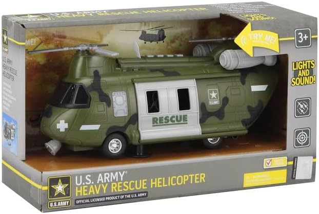 Lollipop United States Army Helicopter Toy, Military Rescue Copter w/Lights, Sound & Accessories, Soldier Transport Aircraft Model, 3+