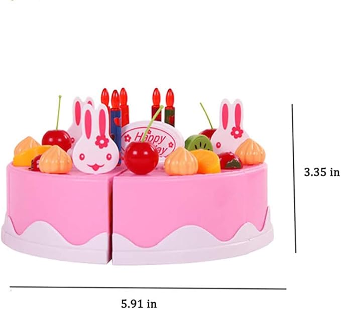 38 PCS DIY Cutting Birthday Party Cake Pretend Play Kitchen Food Set, Pink/Blue Fruit Cutting Toys for Girls Boys Gift (38PCS Pink)