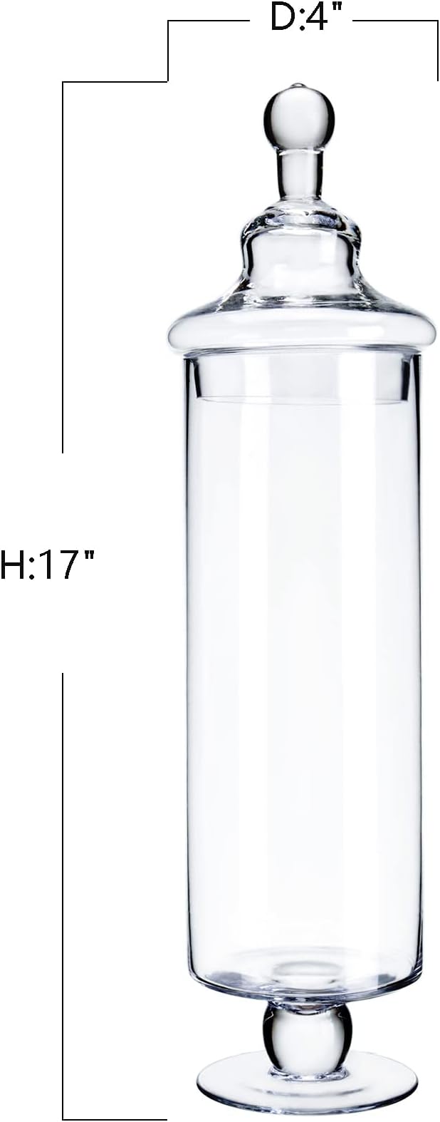Glass Apothecary Jars, Clear Candy Bowl Dishes Holder Elegant Storage Buffet Display, Decorative Wedding Candy Organizer Canisters (Height: 17" Body: 4")