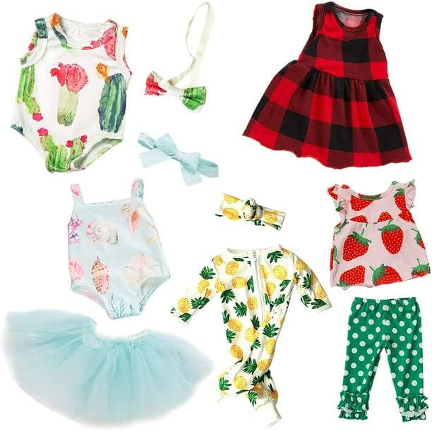 Ecore Fun 5 Sets Baby Doll Clothes for 14-18 Inch Dolls, Tatal 10 Pcs Dresses Outfits Pjs for 43cm New Born Baby Dolls, 15 Inch Dolls, American 18 Inch Dolls