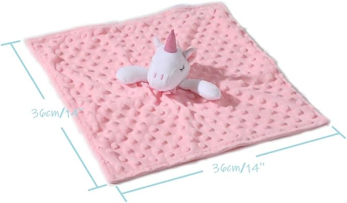 CREVENT Baby Welcome Gift Set Storage Basket with Two Blankets+ A Security Blanket + A Taggie + A Gift Bag with Ribbon (Pink)
