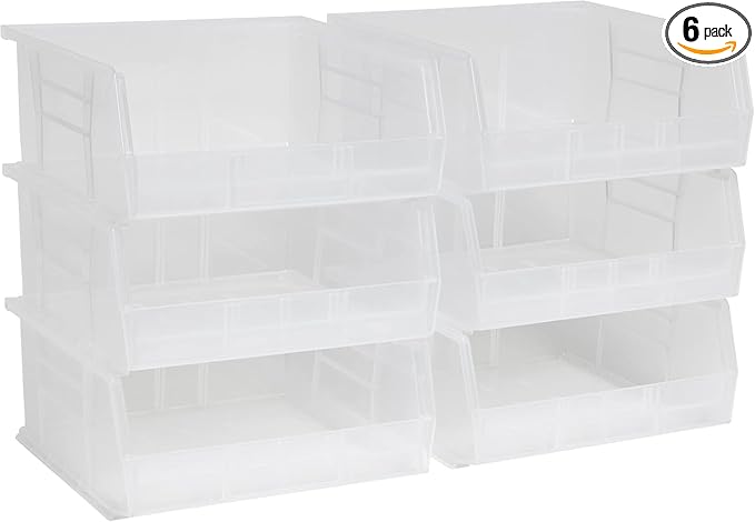 Akro-Mils 30235 AkroBins Plastic Storage Bins, Space-Saving Stackable Bins for Garage, Pantry, Craft Organization, 11-" x 11-" x 5-", Clear, 6-Pack