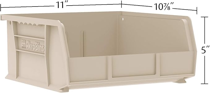 Akro-Mils 30235 AkroBins Plastic Storage Bins, Space-Saving Stackable Bins for Garage, Pantry, Craft Organization, 11-" x 11-" x 5-", Red, 6-Pack