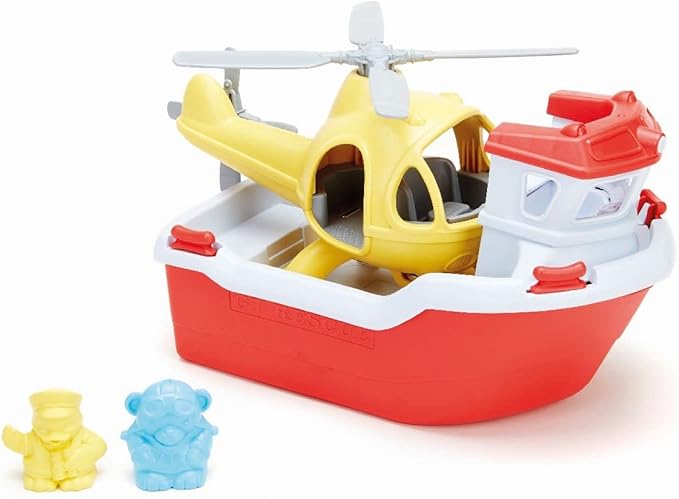 Green Toys Rescue Boat with Helicopter Red, 1 EA