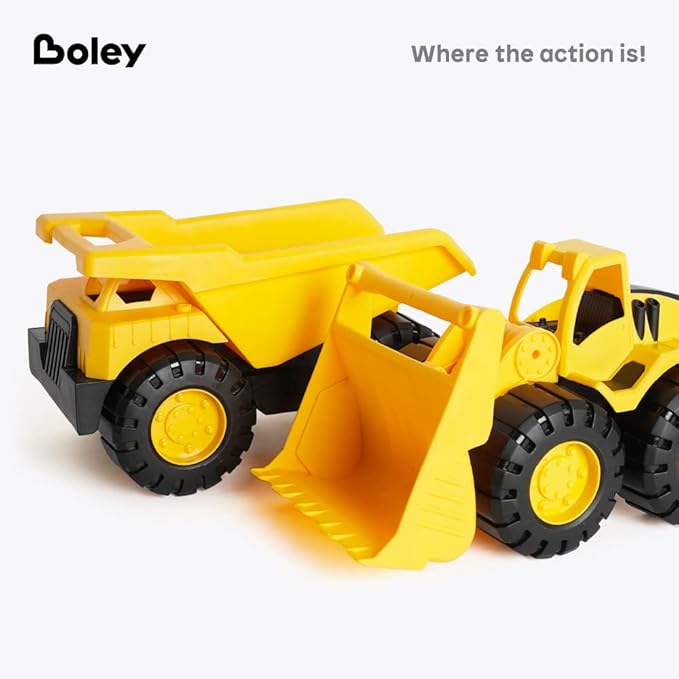 Boley 2-Pack 10-Inch Sand Construction Vehicle Toy Set – Realistic Bulldozer and Dump Truck, Durable Outdoor Play Set for Kids, Imaginative Adventure, Safe and Non-Toxic, for Children