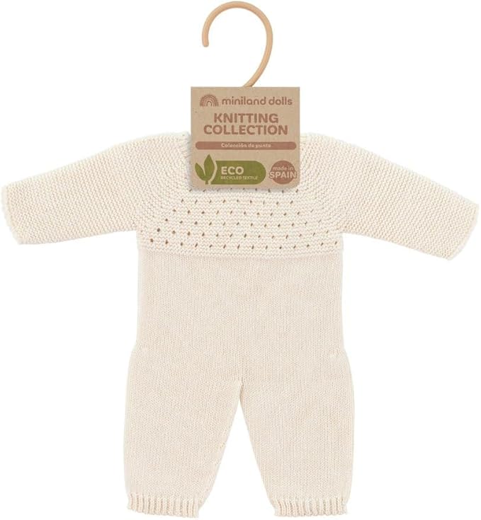 Miniland Clothes for Dolls 15 3/4'' Knitted Pajama White Color - ECO, Made in Spain, Quality, Role Play, Educational