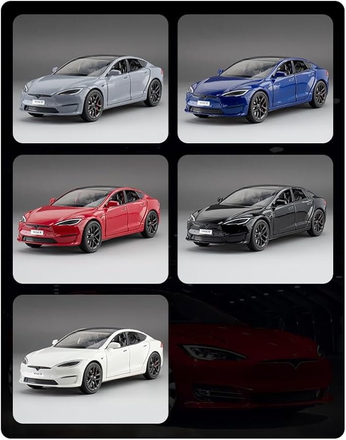 1/24 Scale Diecast Car Model S, Alloy Diecast Toy Cars Pull Back Toys with Sound & Light, Vehicles Toys for Kids Gift Car Lovers Collection (1/24 Model S -Blue)