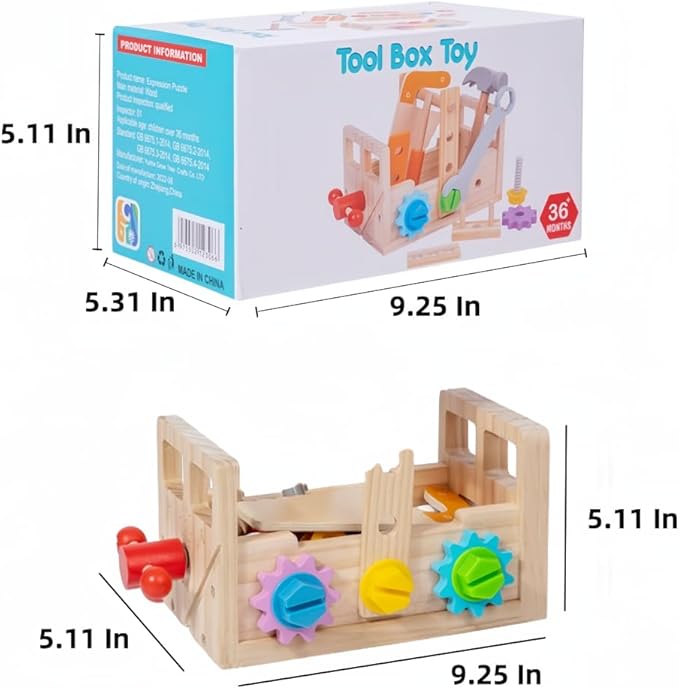 Montessori Wooden 2-4 Years Toddler Tool Set for 2 3 4 5 6 Years, Educational STEM Building Learning Toddler Tool Box, Wooden Toddler Tool Table,, Children's Day Gift