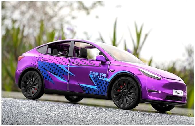 1/24 Scale Diecast Car Model Y, Alloy Diecast Toy Cars Pull Back Toys with Sound & Light, Vehicles Toys for Kids Gift Car Lovers Collection (1/24 Model Y -Purple)
