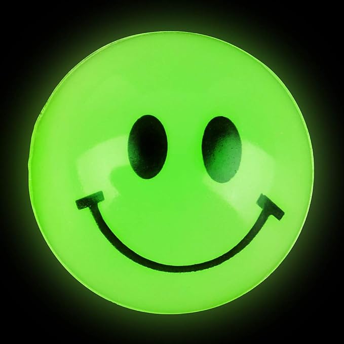 Bulk Bouncy Balls Glow in The Dark - 24 Pcs (1inch / 27mm) Diameter, High Bouncing, Small Rubber Smile Face Bouncing Balls for Kids, Vending Machines, Game Prize Toys, Party Favor, Gift Bag Filler