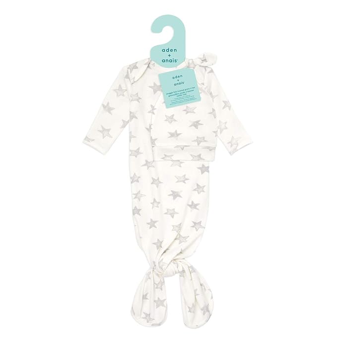aden + anais Snuggle Knit Knotted Newborn Baby Gown and Hat Set 0-3 Months Star