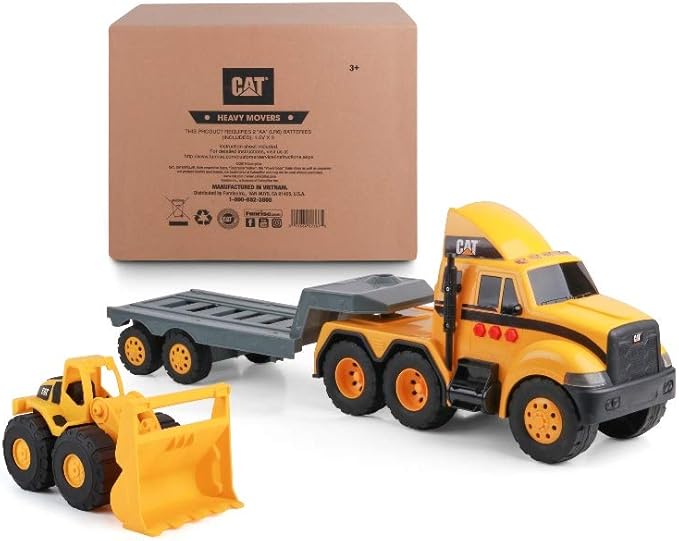 CAT Construction Toys, CAT Construction Heavy Mover, Semi Truck and Trailer with Mini Crew Wheel Loader, Lights and Sounds, Ages 3 and up