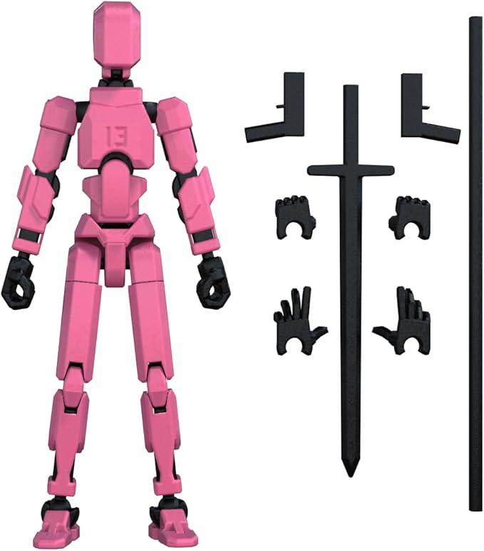 MerryXD T13 Action Figure,Assembly Completed Dummy Nova Titan Lucky 13 Action Figure 3D Printed Multi-Jointed Movable Toy Pink