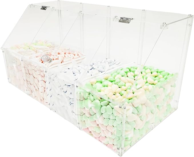 FixtureDisplays® 24 X 12 X 12" Acrylic Bin Plaxiglass Organizer 4 Compartments Display Bin for Candy, Cereal, Chocolate Coffee Bean Assembly Video Provided 100826-NEW-NPF