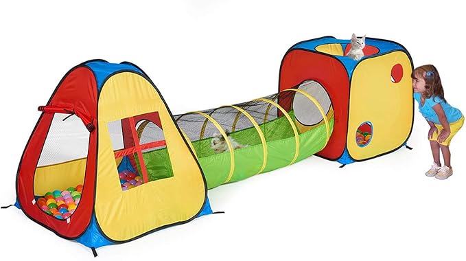 UTEX 3 in 1 Pop Up Play Tent with Tunnel, Ball Pit for Kids, Boys, Girls, Babies and Toddlers, Indoor/Outdoor Playhouse,Yellow