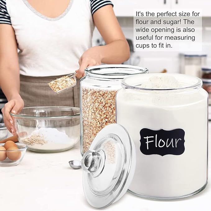 1.5 Gallon Glass Canister, 2 Pack Cookie Jar & Candy Jar with Airtight Lid, Heavy Duty Glass Canisters for Kitchen, Suitable for Flour, Sugar, Rice, Pasta, Beans, Laundry Room Storage