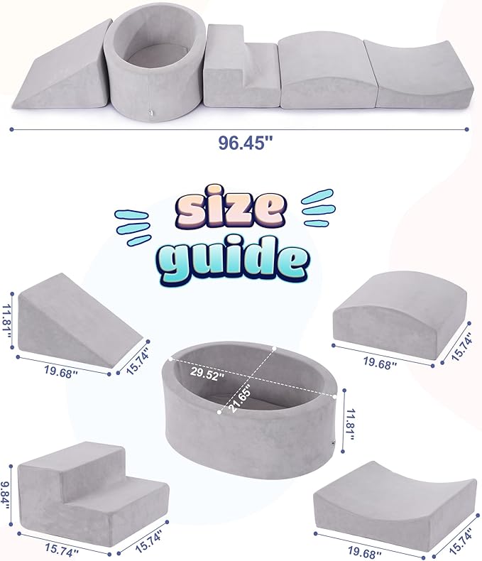 Foam Climbing Blocks with Ball Pit Designed for Toddlers Aged 1-3 -Great for Indoor Crawling, Inside Foam Playground Set for Little Ones to Active Playing -(Balls NOT Included) Grey