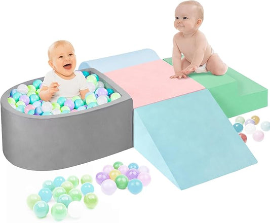 Climbing Toys for Toddlers 1-3 Inside, Baby Foam Climbing Blocks with Ball Pit for Toddlers, 5-Piece Soft Play Climbing Blocks, Indoor Climb Crawl Activity Play Set, Birthday Gift (Balls not Included)