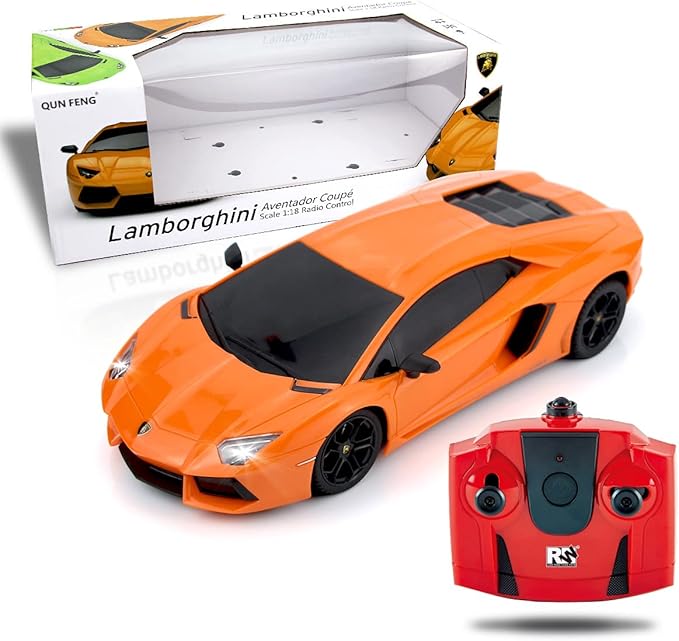 QUN FENG RC Car 1:18 Compatible with Lamborghini Aventador 2.4G Radio Remote Control Cars Electric Car Sport Racing Hobby Toy Car Grade Licensed Model Vehicle for Halloween (Orange)