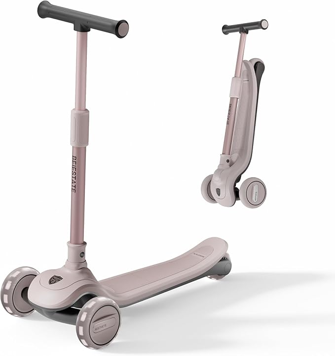 Aesthetic Scooter, Kids 3 Wheel Scooter with LED Light-Up Wheels, Adjustable Handlebar (25.2"-35.4") for Ages 3-18, Max 220 lbs, Safety Steering Lock, Anti-Slip Deck & One-Piece Brake