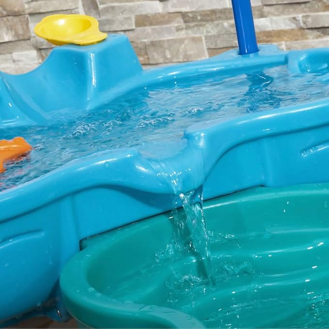 Step2 Spill & Splash Seaway Water Table, Kids Two-Tier Water and Sand Activity Sensory Playset, Comes with Umbrella, Summer Outdoor Toys, 11 Piece Toy Accessories, For Toddles 1.5+ Years Old