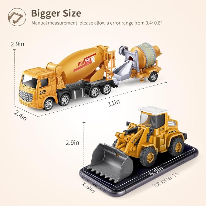 Geyiie Construction Vehicles Truck Toys, Construction Trucks Die Cast Alloy Truck Head, Tractor Trailer Excavator Dump Sandbox Gift for Toddlers Kids Boy