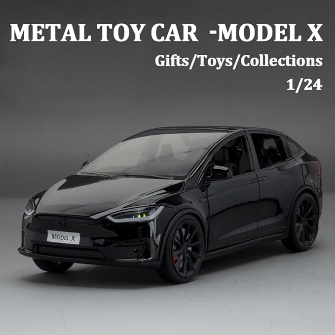 1/24 Scale Diecast Car Model X, Alloy Diecast Toy Cars Pull Back Toys with Sound & Light, Vehicles Toys for Kids Gift Car Lovers Collection (1/24 Model X -Black)