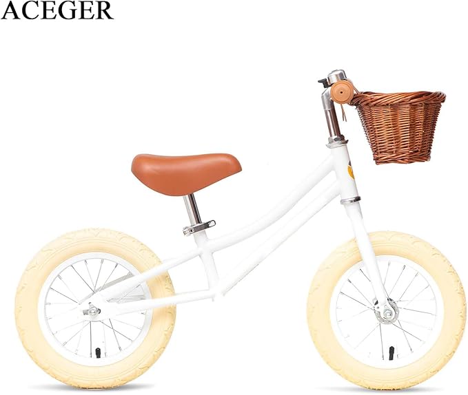 ACEGER 12" Kids Balance Bike with Basket, No Pedal Toddler Bicycle for Early Learning Leg Strength and Steady Balancing, Durable Frame&Tool-Free Adjustable Seat, Gift Bike for 2-5 Kids