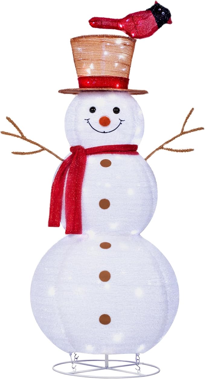 4FT Lighted Snowman Outdoor Christmas Decorations, Pop-Up Christmas Décor with Build-in 100 LED Lights, Collapsible Snowman with Top-Hat Scarf, Decoration for Porch Lawn Entryway