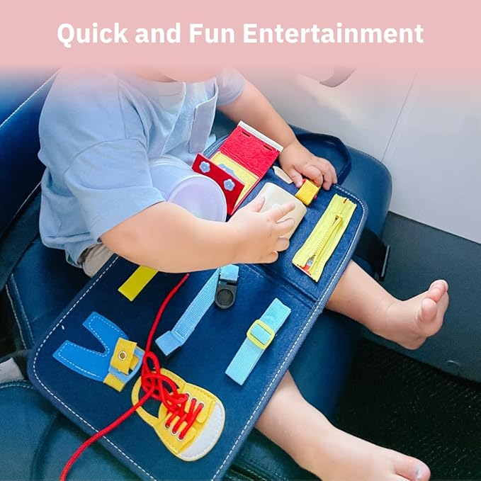Busy Baby Board Travel Activity for Kids, Travel Kit for Toddlers, Kid Entertainment Kit, Easy On The Go Entertainment, Sensory Friendly, Soft & Portable