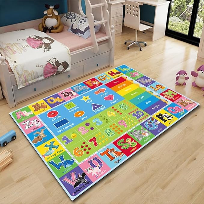 ABC Carpet,Kids Carpet for Playroom, Classroom Floor Play Mat for Kids,Preschool Rugs wtih ABC, Numbers, Animals, Extra Large Thick (110X78.7 Inch)