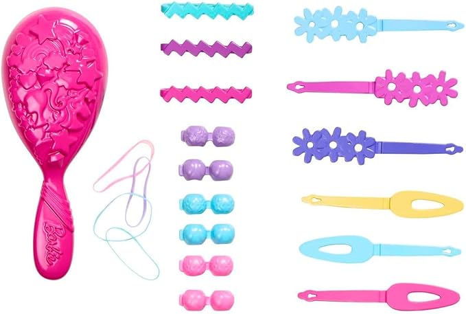 Barbie Doll Styling Head, Brown Hair with 20 Colorful Accessories, Doll Head for Hair Styling