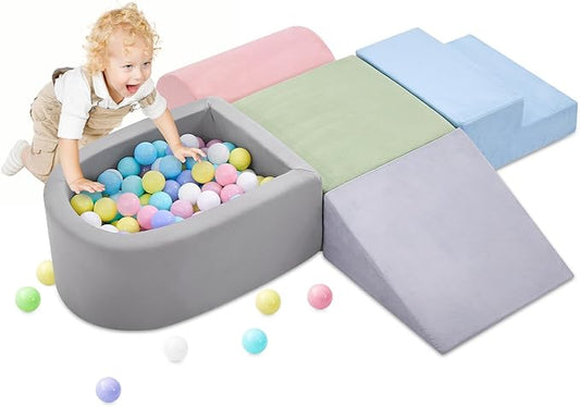 Climbing Toys for Toddlers 1-3, Foam Climbing Blocks with Ball Pit for Baby, 5-Piece Soft Toddlers Climbing Toy Indoor,Climbing Crawling Toys Soft Foam Blocks Activity Play Set(Balls not Included)