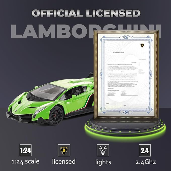QUN FENG Lamborghini Remote Control Car 1:24 Scale Lambo Toy Car Officially Licensed Rc Cars with Light 2.4Ghz Model Car for Boys 4-7 Girls Birthday Gift, Green