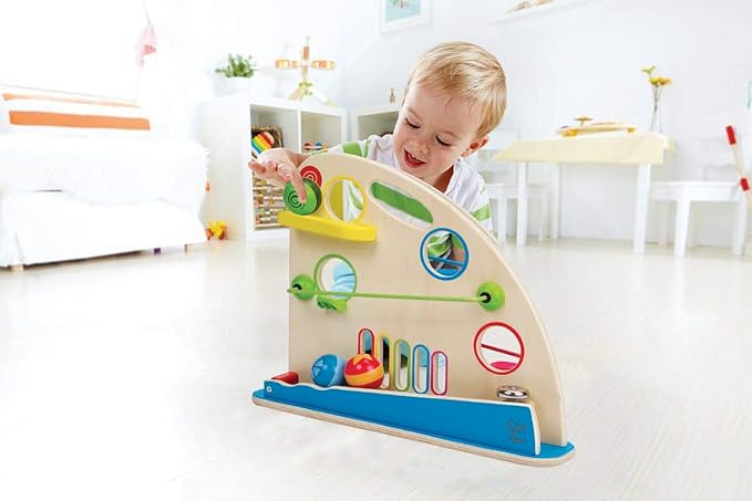 Hape Roller Derby Wooden Marble Racing Toy | Award Winning Marble Run Wooden Puzzle Maze Toddler Toy for Kids, Colorful Dual Sided Mountain of Fun, Multicolor, Model Number: E0430