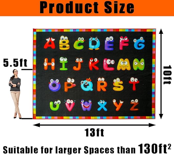 13x10ft ABC Classroom Rug,Extra Large Black Classroom Rugs Elementary, Preschool Rug for Classrooms, Daycare Rugs for Kindergarten, Alphabet Kid Educational Mat