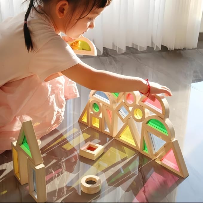 Rainbow Blocks,Acrylic Building Block,Rainbow Stacking Sensory Toys,Toys Set Colorful Preschool Learning Educational Toys for Boys and Girls, Blocks for Toddlers 1-3, Children's Day Gift (25 PCS)