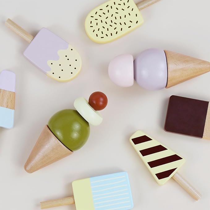 Wooden Ice Cream Toy, Pretend Play Food Toys, Ice Cream Counter Set for Kids, Kitchen Accessories for Toddlers Girls Boys Ages 3+