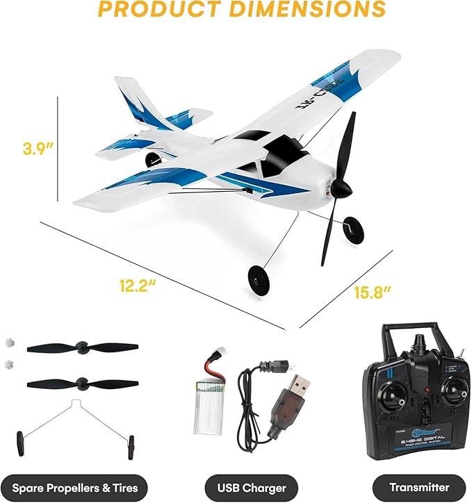 Top Race Remote Control Airplane - RC Plane 3 Channel Battery-Powered - Radio Control Airplanes for Adults and Kids 8+ - Easter Gift Toy - Easy to Control Electric Planes with Propeller Saver
