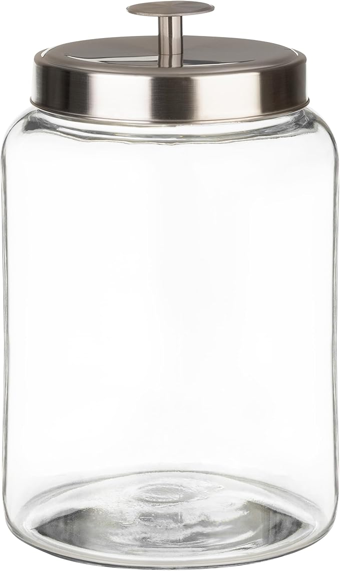 1 Gallon Large Glass Cookie Jar with Airtight Metal Lids - Food Storage Container for Freshness - For Flour, Chewy Pet Treats, Candy, Kitchen Counter Decorative or Laundry Room - Pack of 2