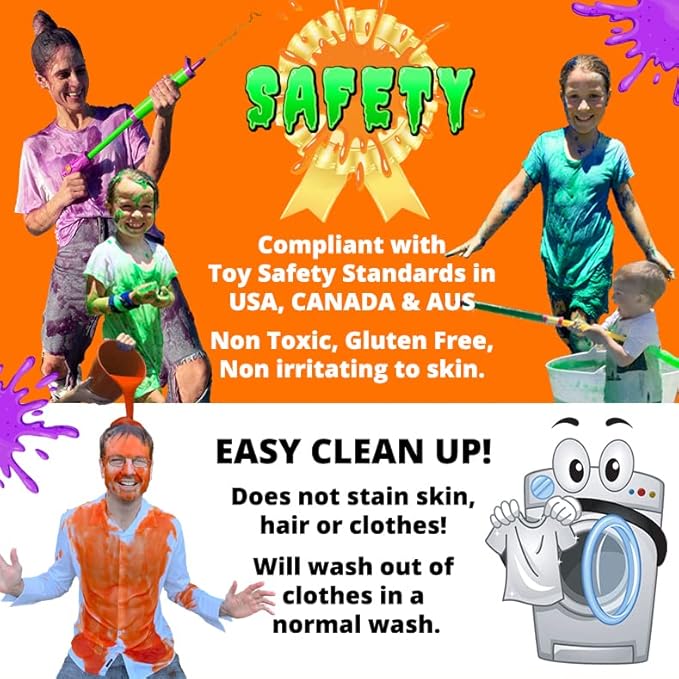 PARTY GOAT Instant Slime Powder Mix. Bulk 20 Gallon Pack. Just Add Water to Make Orange & Purple Slime for Color Run, Blaster Guns & Color Wars