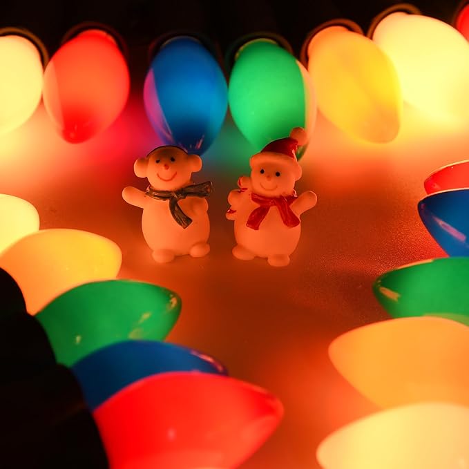 50FT C7 LED Christmas Decorations Lights Outdoor, Multicolor Christmas Lights Green Wire with 50+5 Multicolored C7 LED Light Bulbs, Vintage Decor Light for Xmas Tree Home Yard Party Decor, E12 Base