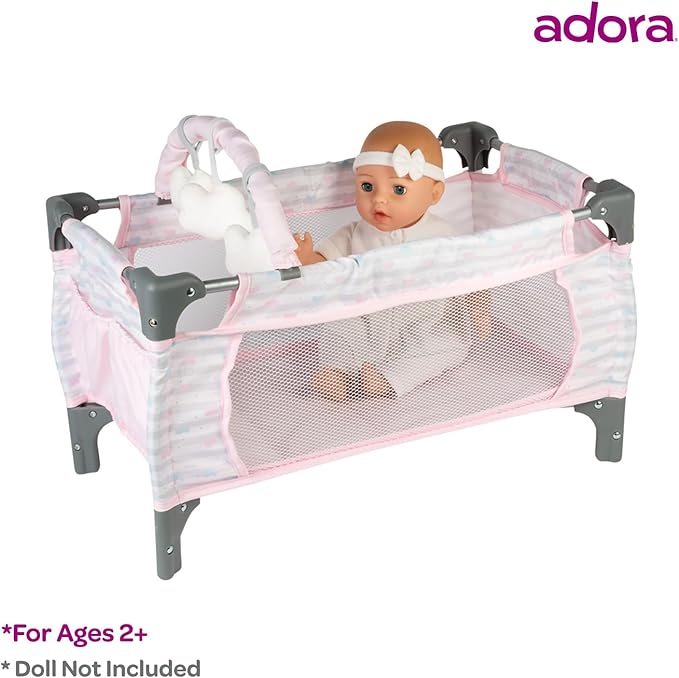 Adora Pink Deluxe Doll Pack-N-Play, Crib & Changing Table Set, Includes Storage Box, Holds Most Dolls up to 20' for Ages 3+