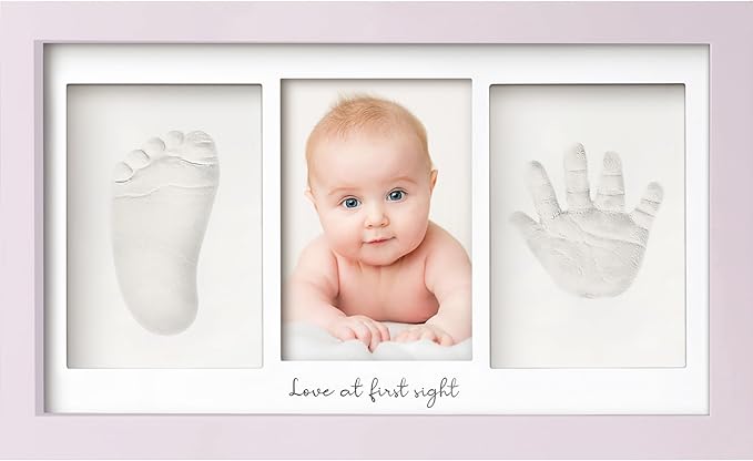 Baby Hand and Footprint Kit - Clay Handprint Keepsake Frame, Newborn Nursery Picture Frame, Personalized New Mom Gifts for Baby Shower & Registry (Soft Lilac)