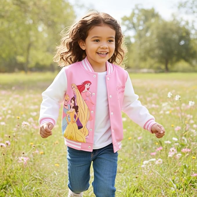 Disney Minnie Mickey Stitch Princess Frozen Elsa Marvel Jacket Lightweight Coat Button up Color Block Sweatshirt 2-14 Years